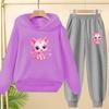 Children Clothes Sweatshirt Set Hooded Sweatshirt with Long Pants Cartoon and Lively Little Cat Girl Pink Set 3-13 Years Old Top