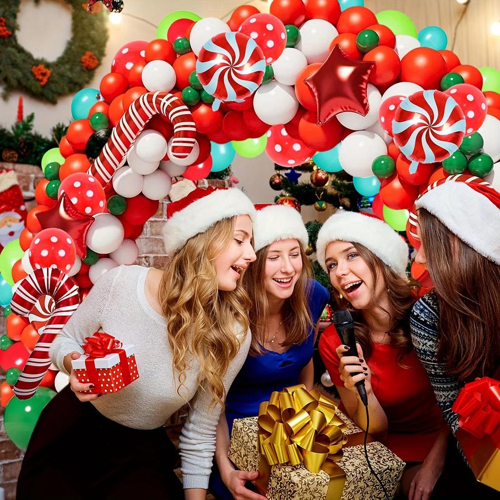 5-139pcs Christmas DIY Decoration Christmas Balloon Set Cane Candy Elk Ginger People Flower Wreath Arched Decoration