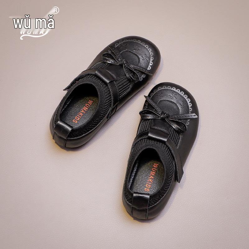 Wuma 2025 Girls' Princess Bow Shoes - New Spring/Fall Soft Sole Leather Flats