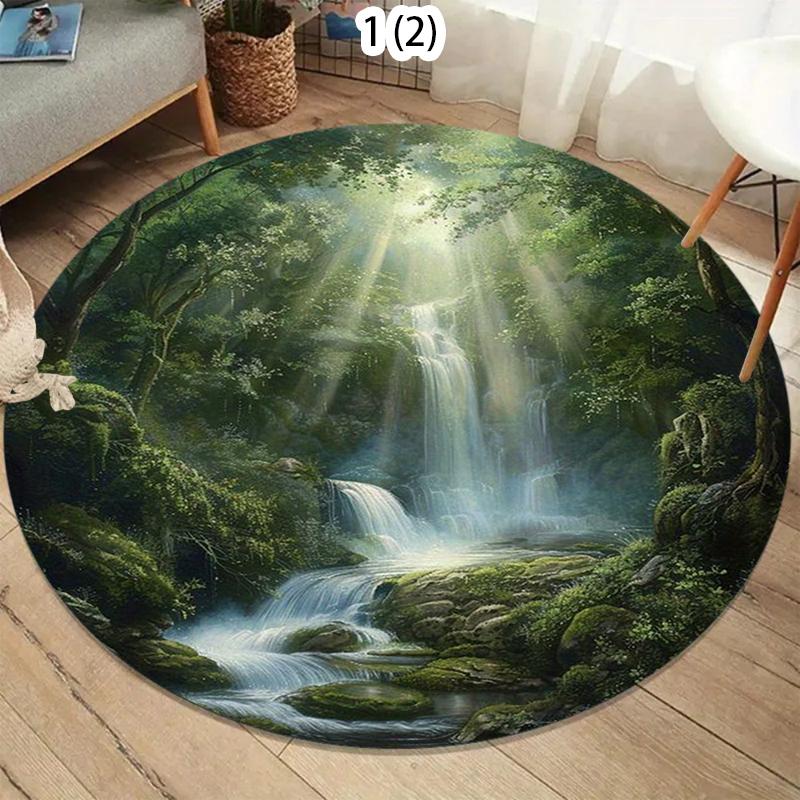 Forest Waterfall Living Room Carpet Natural Landscape Pattern Area Rug Modern Home Decor Soft Non-slip Floor Mat for Bedroom