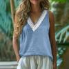Women's Casual Sleeveless Tops Casual Fashion V Neck Lace Blouse Ladies Loose Fit Summer Tank Tops