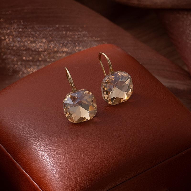Романтичные Французские Геометрические Квадратные Алмазные Серьги-Крючки Женские Прозрачные Серьги Кубик Сахара Элегантные Легкая Роскошь Атмосферные Изысканные Серьги