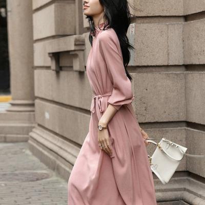 Dress Women's Spring New Commuter Gentle Medium and Long Ruffle Edge Collar Dress