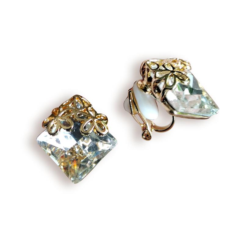 Pendientes Vintage con Clip de cristal y flor hueca para mujer, sin orificio para la oreja, joyería elegante para fiesta y boda