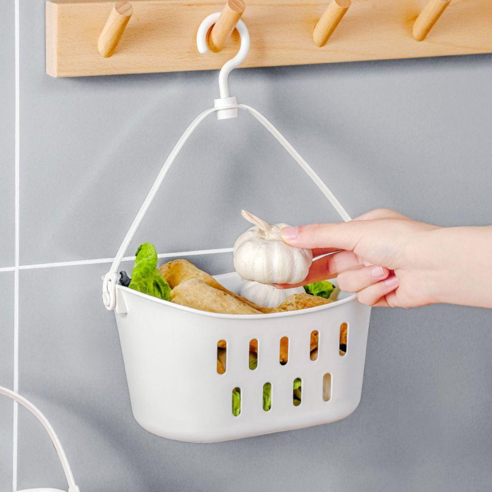 White Shower Storage Basket Hangable Sundries Hanging Basket Portable Sink Holder  Kitchen