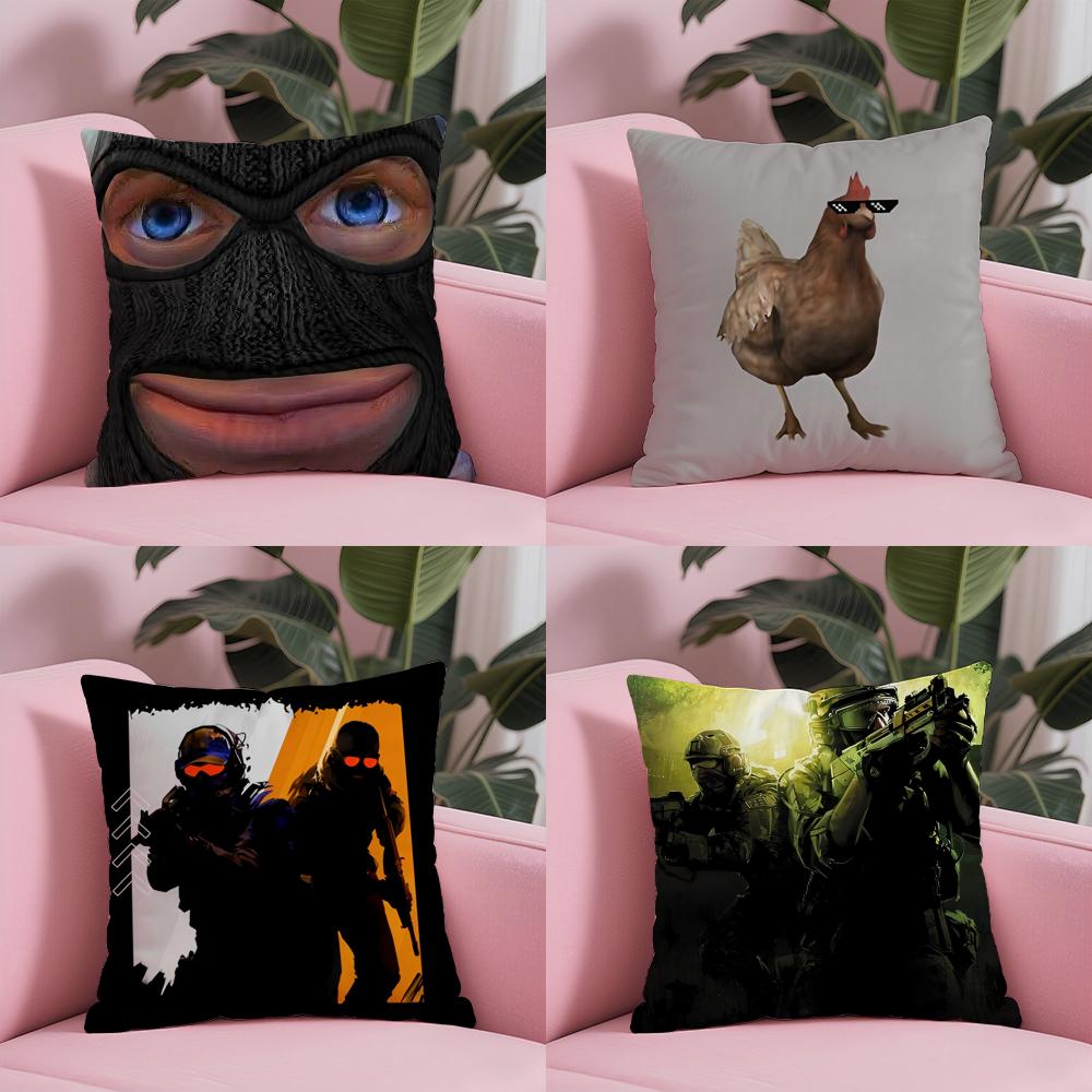 Funny Cs2 Cushion Cover Silky Short Plush With Invisible Zipper Dustproof Sofa Pillow Cover For Home Decor