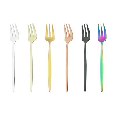 Set de 6 bucăți de furculițe colorate pentru ceai, prăjitură, gustare, furculiță, tacâmuri, tacâmuri mat, din oțel inoxidabil, pentru desert, cu furculiță pentru fructe, set de argintărie