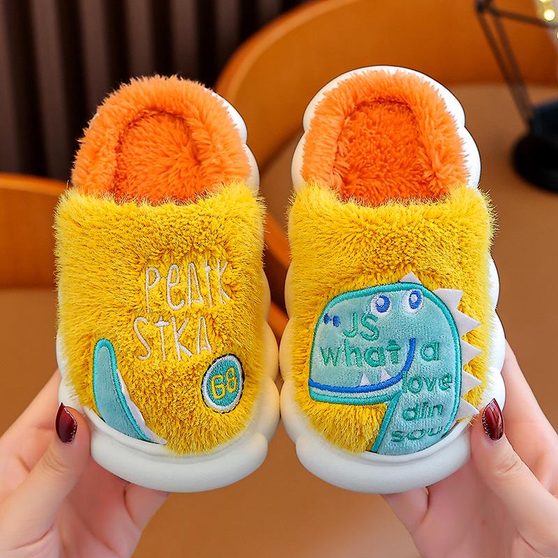 

Детские плюшевые тапочки с динозаврами: Нескользящий, теплый хлопок для мальчиков, осень/зима 24/25 fits 15CM