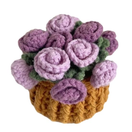 Yousheng Crochet Flowers Coaster Handmade Rose Coaster Potted Flowers Decorative Rose Bouquet Coaster with Basket Gift for Family Friends Flower