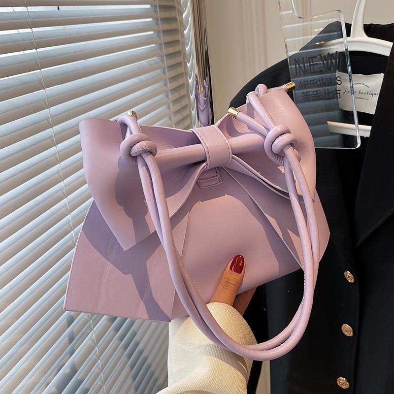 Autumn New Luxury Big Bow Blue Underarm Bag For Women  Fashion Bow Decor One Shoulder Bag PU Solid Versatile Crossbody Bags