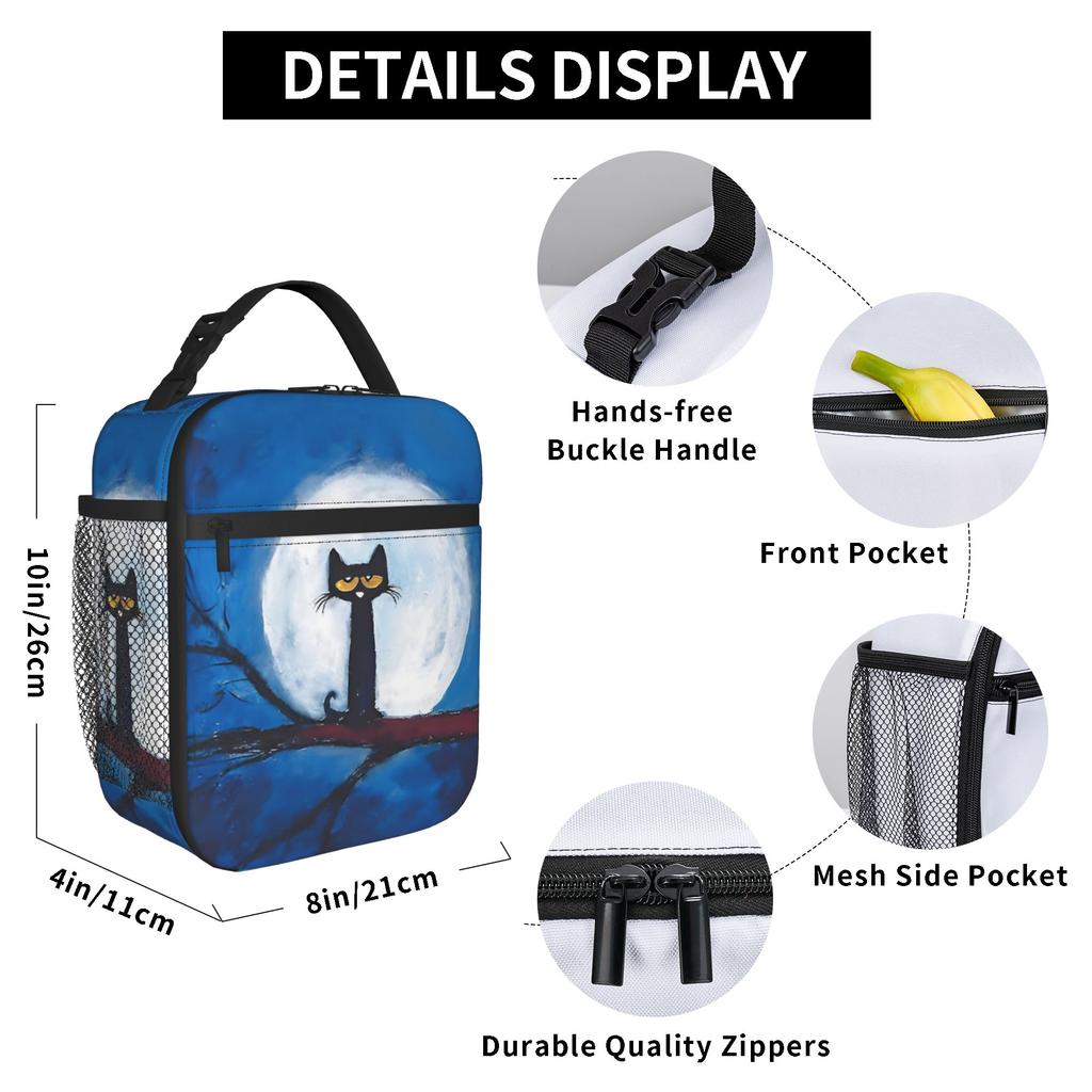 Pete the Cat Cartoon Cat Insulated Lunch Bag Portable Lunch Container Cooler Bag Tote Lunch Box School Outdoor Men Women