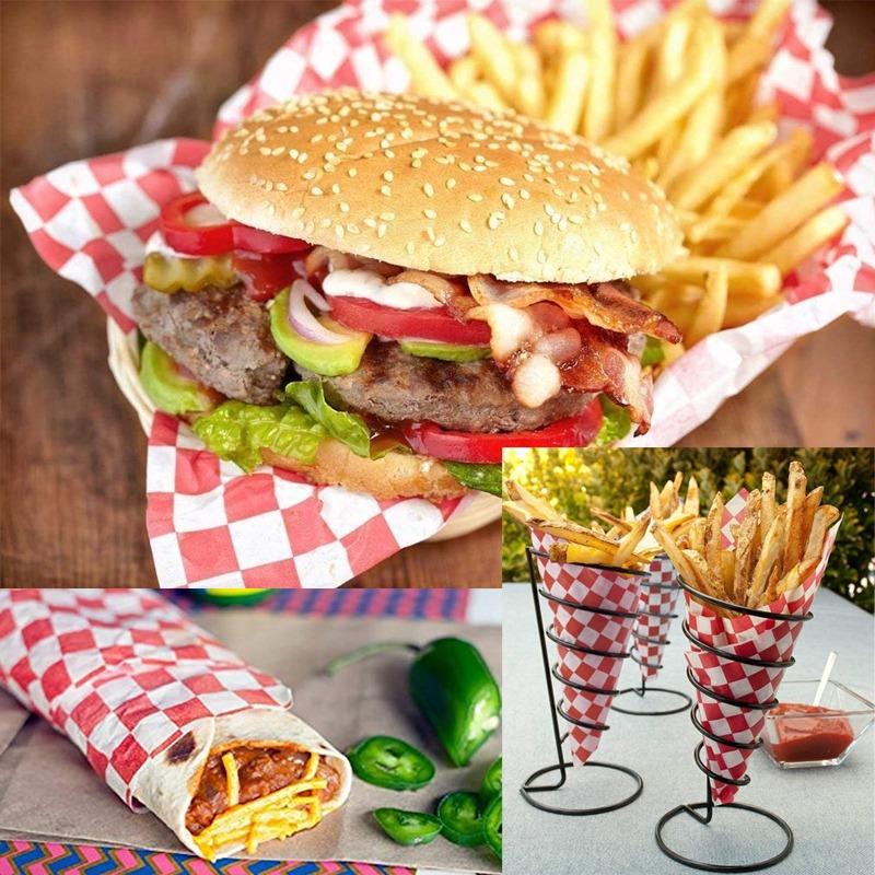 Foodservice Fast-Food-Körbe 100 Blatt Wachs Deli Papier Wiederverwendbare ovale Kunststoff Obstkorb Pommes Halter Korb Restaurant Snack