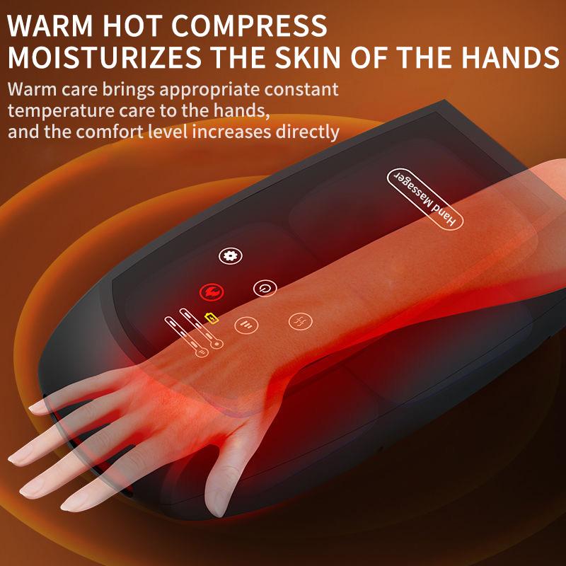 Electric Hand Massager with Airbag Compression Warm Heating Vibration Touchscreen Cordless Finger Massage Gift (Black)