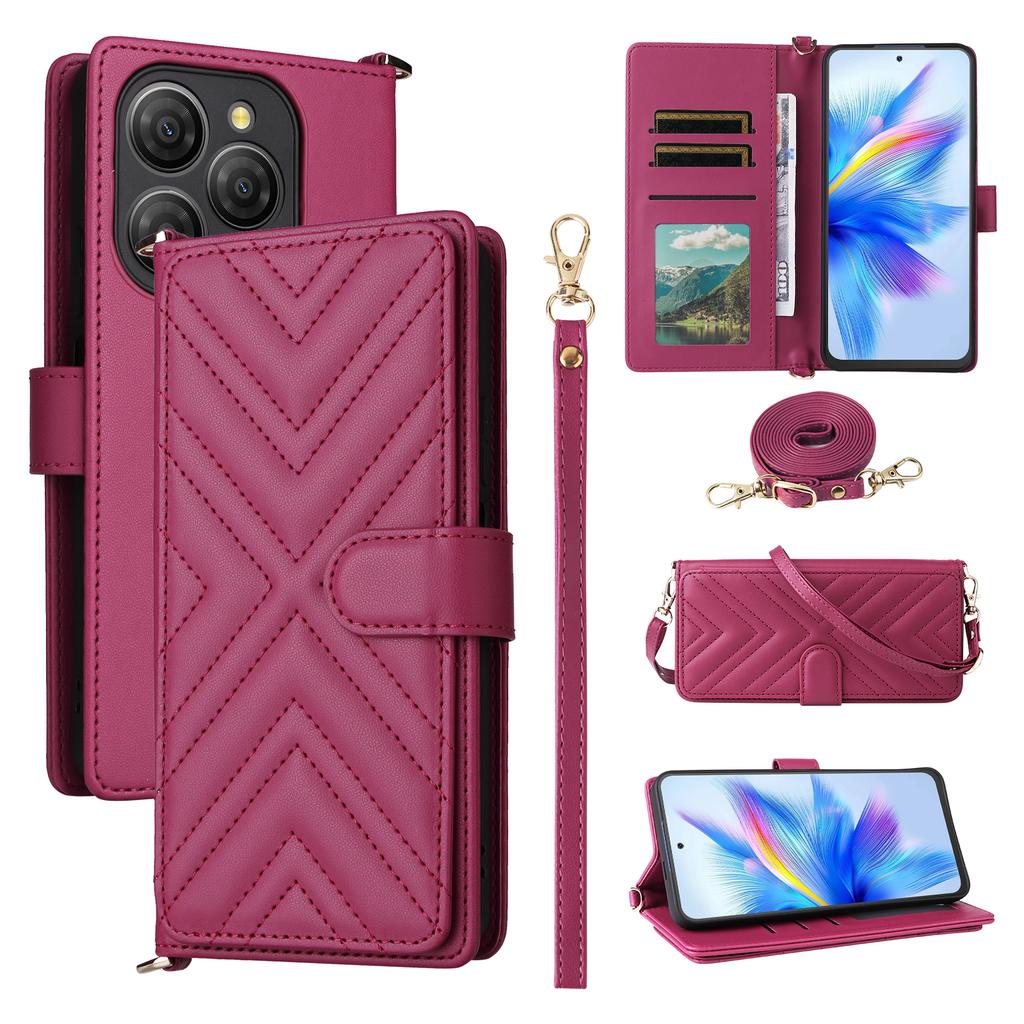 For Blackview Shark 9 5G Wallet Case with Shoulder/Wrist Strap Leather Phone Cover Stand