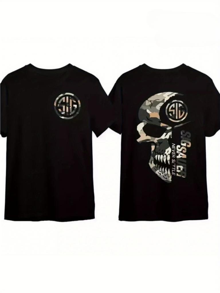 Men's Sig Sauer Never Settle Skull Camouflage T-Shirt- Featuring the brand's logo print