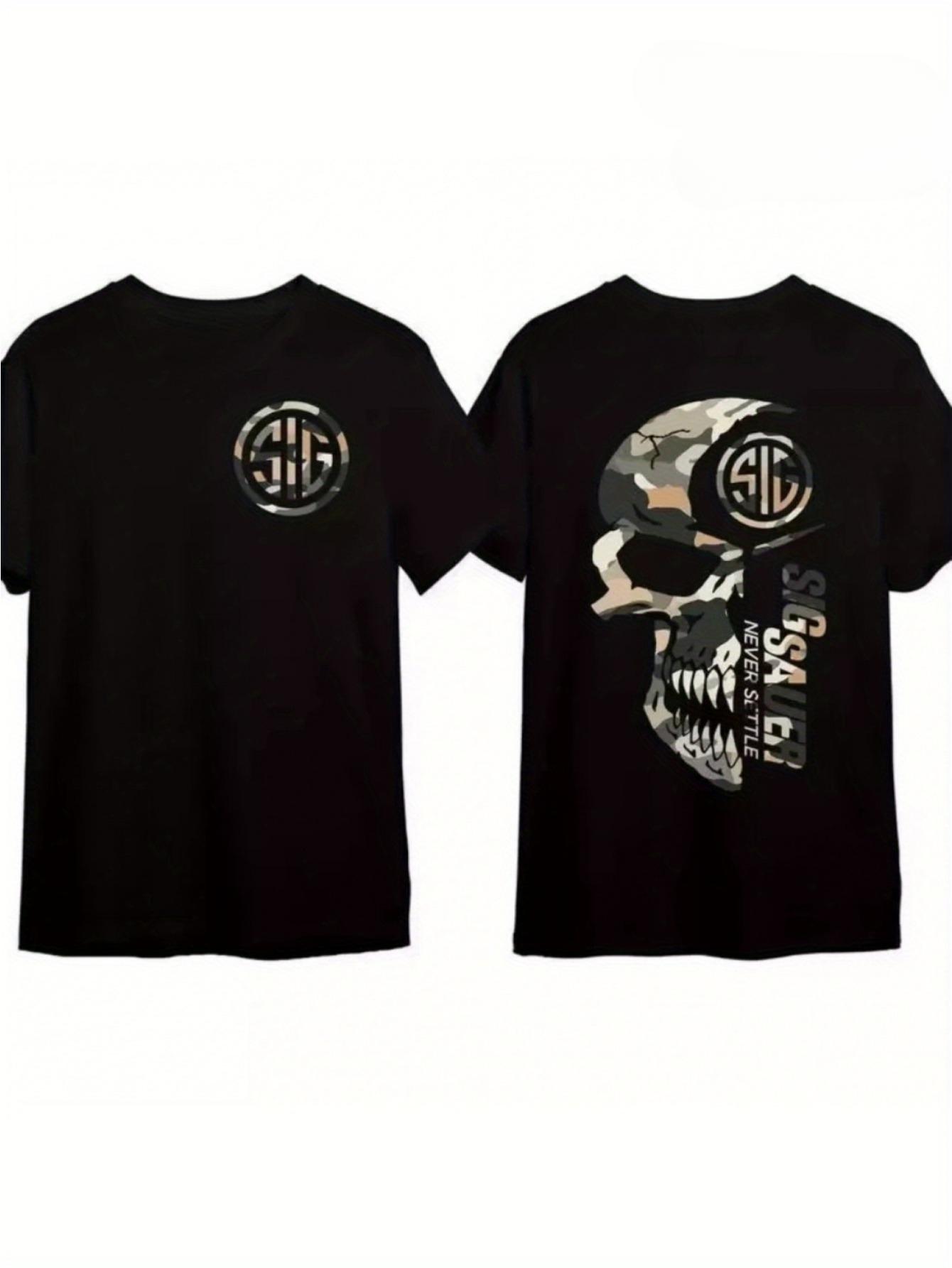 Men s Sig Sauer Never Settle Skull Camouflage T-Shirt- Featuring the brand s logo print S
