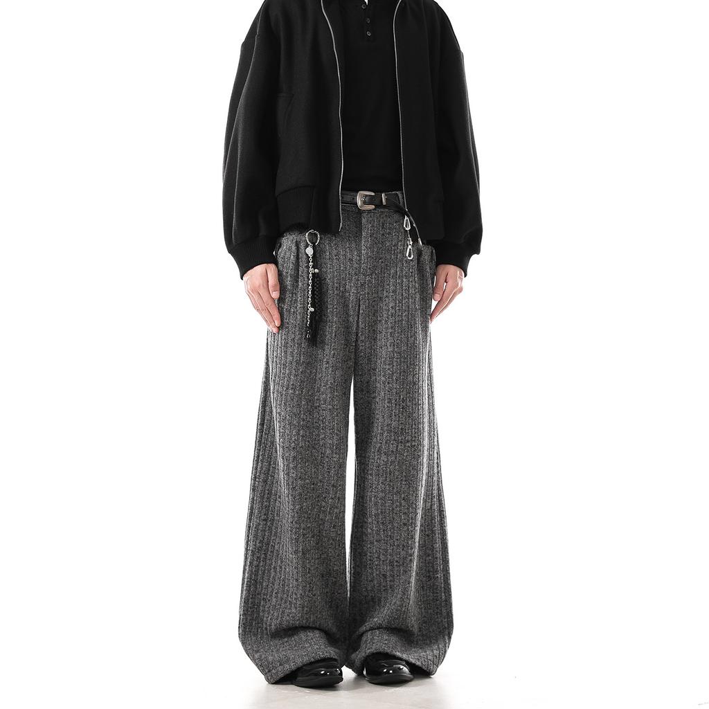 Light luxury upstart old money style retro woolen trousers for men and women, new thickened straight casual trousers in autumn and winter