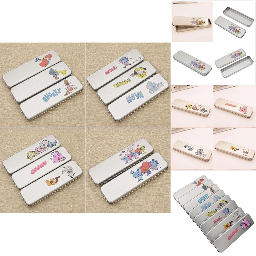 Kpop Bts Bt21 Metal Cartoon Pencil Box Shooky Chimmy Durable Stationery Storage Case
