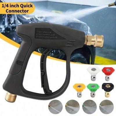 1 Set, High Pressure Washing Gun, Max 3000 PSI 5 Colors Quick Connect 1/4 Inch Nozzle M22 -14 Hose Fitting Car Washing, Garden Supplies