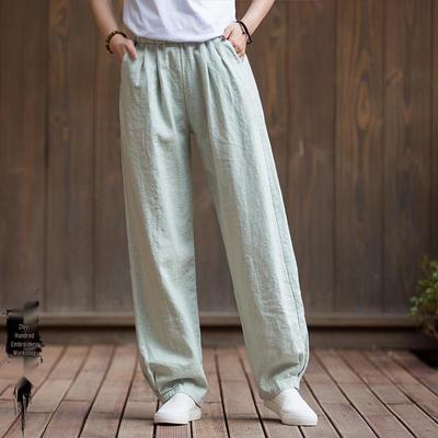 2025 Autumn/Winter Women's Literary Sand Wash Loose Slimming Cotton Linen Lantern Pants