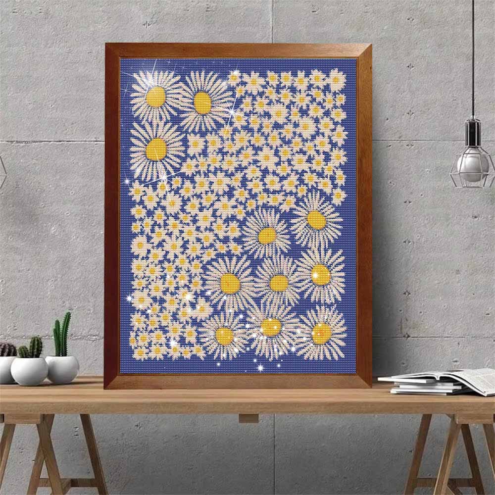 Diamond Painting Kit Beautiful White Daisy Flowers Full Drill Canvas Art Relaxing Handmade Craft Gift for Women and Adults DIY Home Decor