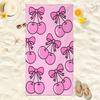 Rosa Kirsch Strandtuch, Niedliches Schleifen-Kirsch-Handtuch, Kawaii Obst Badetuch, Weiches Schnelltrocknendes Poolhandtuch, Mädchenhafter Sommer Strandtuch,