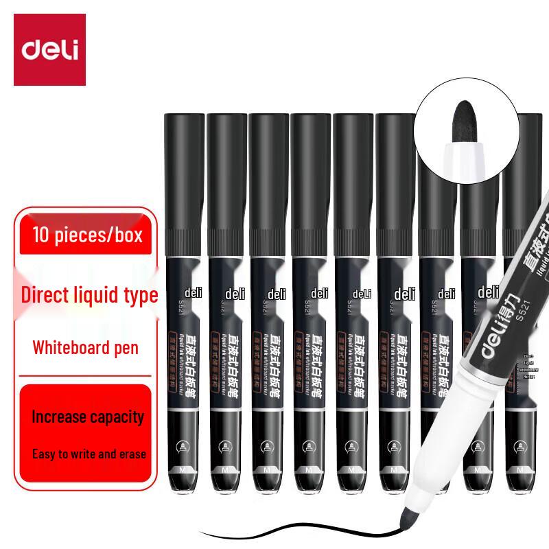 Deli S521 Direct Liquid Erasable Whiteboard Markers, Black