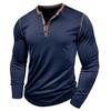 Fall Spring Men Shirt Buttoned Stand Collar Color Matching Pullover Slim Fit Mid Length Casual Daily