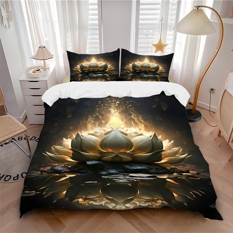 

3pcs Bloom Lotus Soft Comfortable Bedding set, For Bedroom, Guest Room And Dorm, All - Season Use, High-Definition Printing159 135x200cm