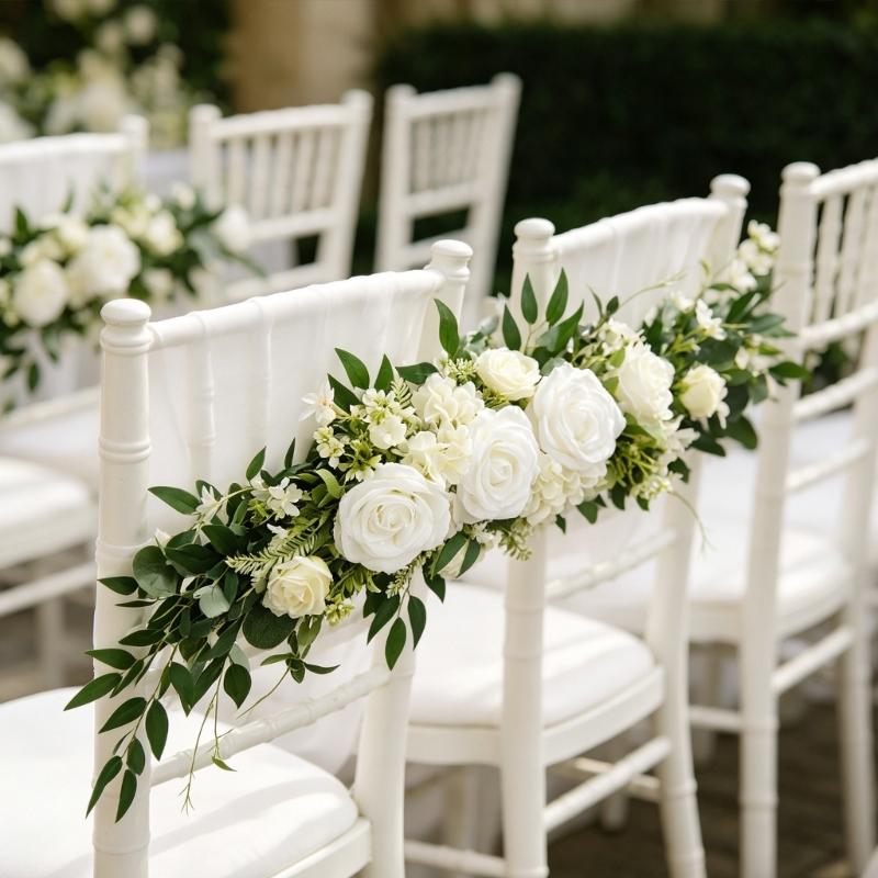 Simulation Flower Artificial Silk Rose Flower For Wedding Reception Chair Back Flower Arrangement Bridal Showers Party