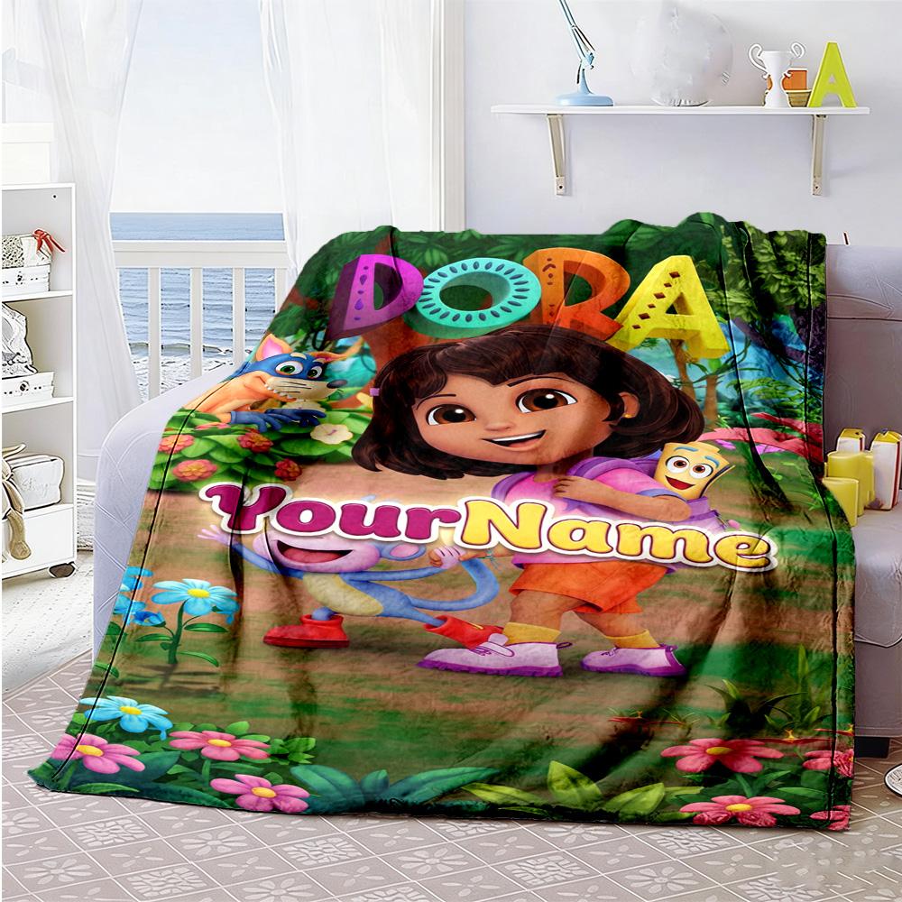 Dora Explorer Customize Text Blanket Throw Customizable Blanket Soft Warm Cozy for Picnics Sofa Bed Home Decor Ideal for All Seasons