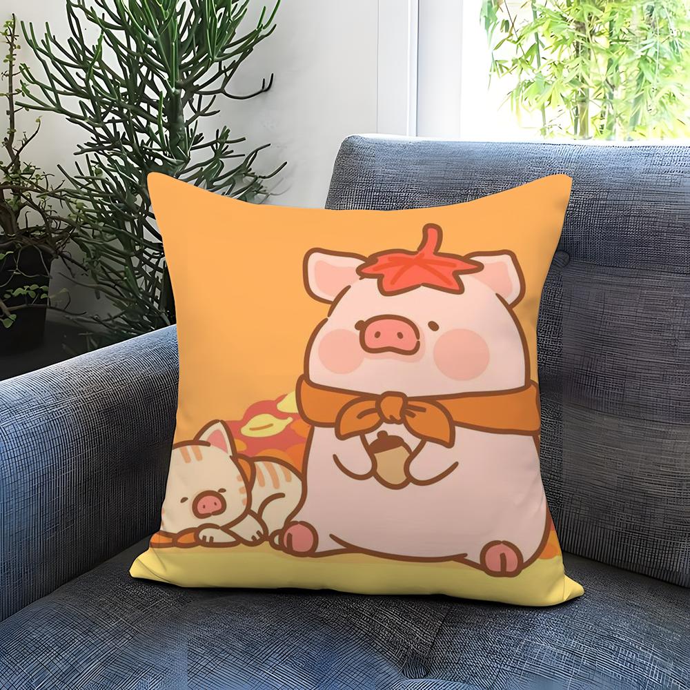 Cartoon Pig Pink L-Lulu Cushion Cover Comfortable Reversible Pillow Cover Ideal for Car Sofa Bedroom & Beyond
