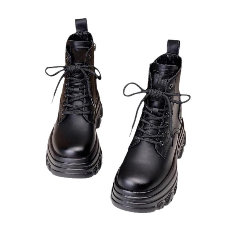 Comfortable and Good-looking British Martin Boots for Women, Winter Velvet Warm Cotton Boots for Small Men, Thick-soled Inner Height-increasing Short