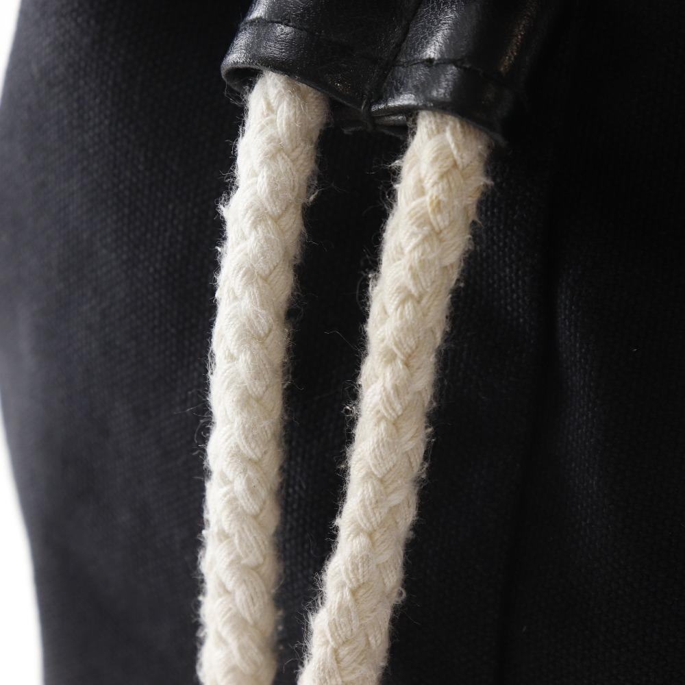 Chanel Mini Pool Bag Shoulder Bag Logo Drawstring Black Cotton Women Used