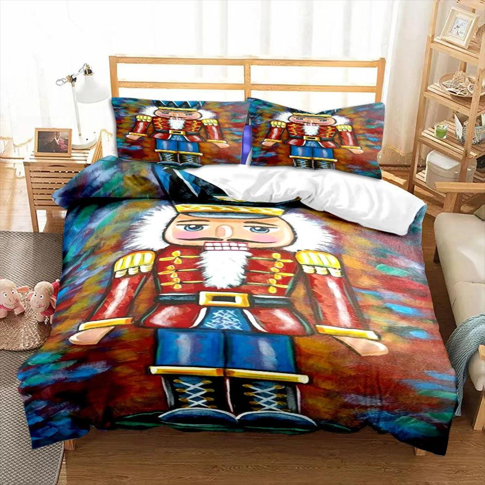 Nutcracker Duvet Set Three-Piece Cartoon Royal Guard Bedding Set Quilt Cover