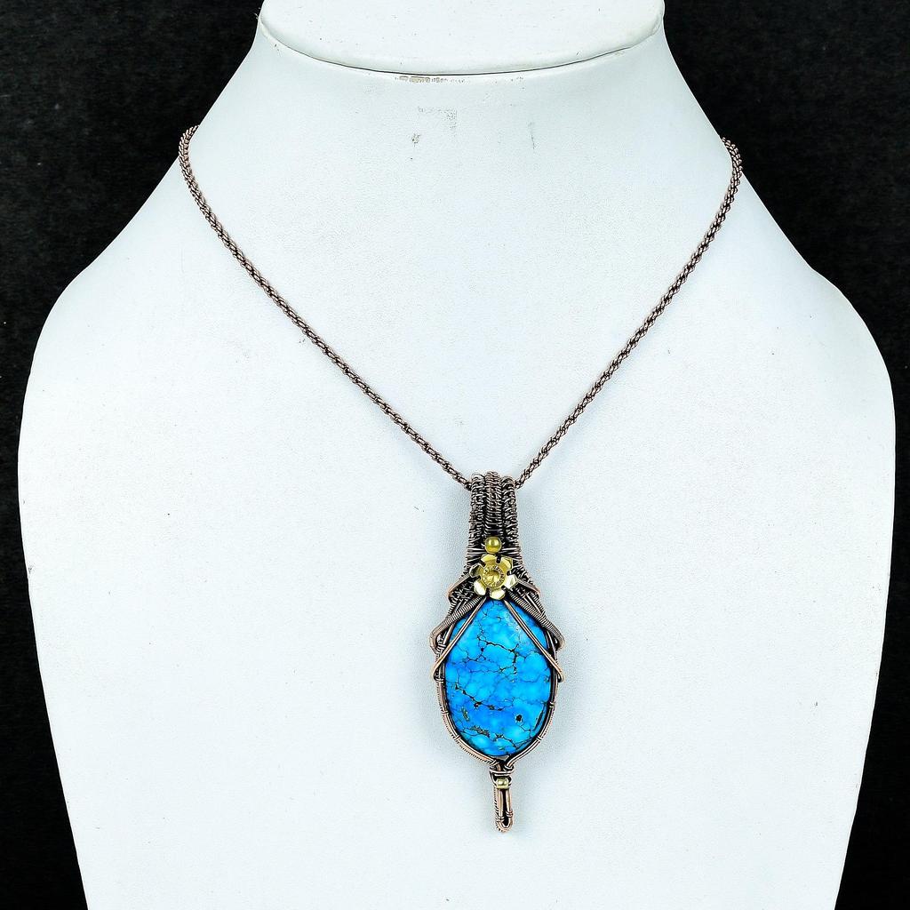 Türkis 999 Kupferdraht-Wickelanhänger, Handgefertigter Edelstein-Schmuckanhänger Geschenk zum Geburtstag