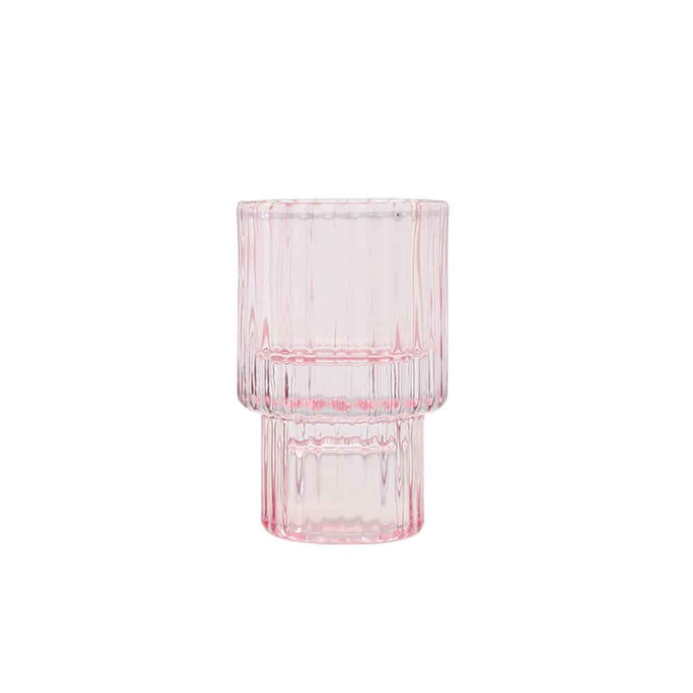 Vertical Stripes Pink Glass Home Decor Candle Holders Wedding Decoration Accessories Candlesticks For Candelabro Centerpiece