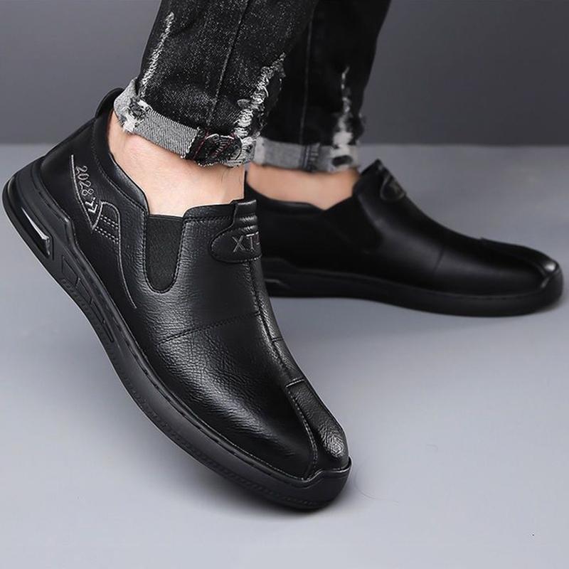 Men Handmade Shoes Business Leather Casual Shoes Flat Platform Walking Shoes Black Outdoor Footwear Loafers Breathable Sneakers