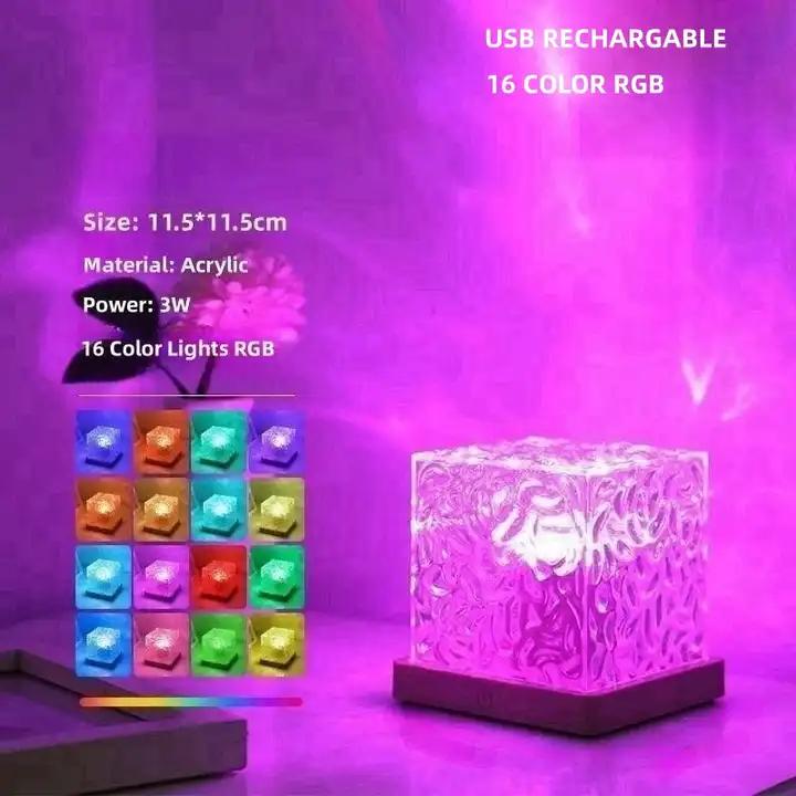 Dynamic Mode Rotating Water Ripple 16 Color Changing Crystal Projector Remote Control Atmosphere Space Night Light Table Lamp
