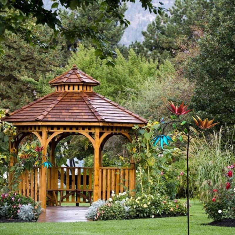 Outdoor Windmill for W/ Spinning Flowers Large Wind Spinner Decor for Garden Patio Lawn Metal Sculpture Stake Art Decora