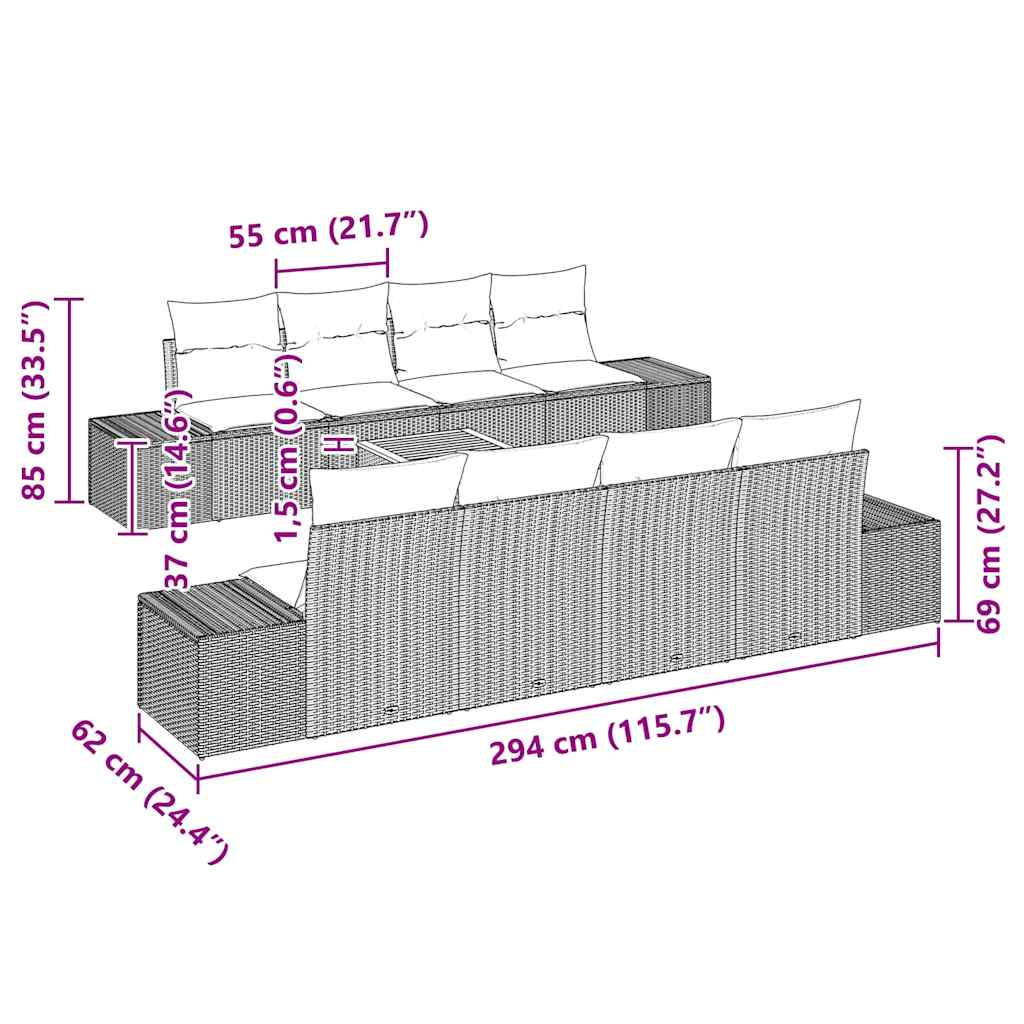 Garden Sofa Set with Cushions 9 Pcs Beige Poly Rattan