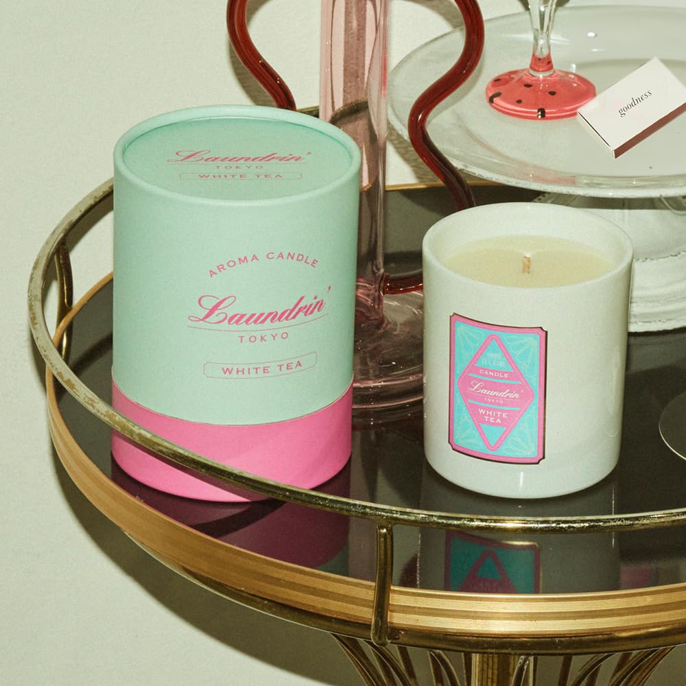 Landrin Aroma Candle White Tea Scent 180g Gift Present Approximately 36 Hours Paraffin Free 100% Vegetable-based,