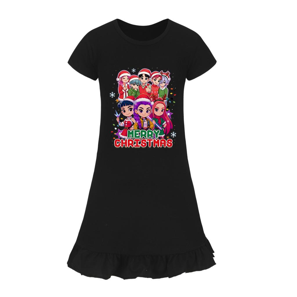 5099 Kinder Mädchen Weihnachten Neujahr Mira Zoey Rumi Bedrucktes Rüschen Kurzarm Freizeitkleid