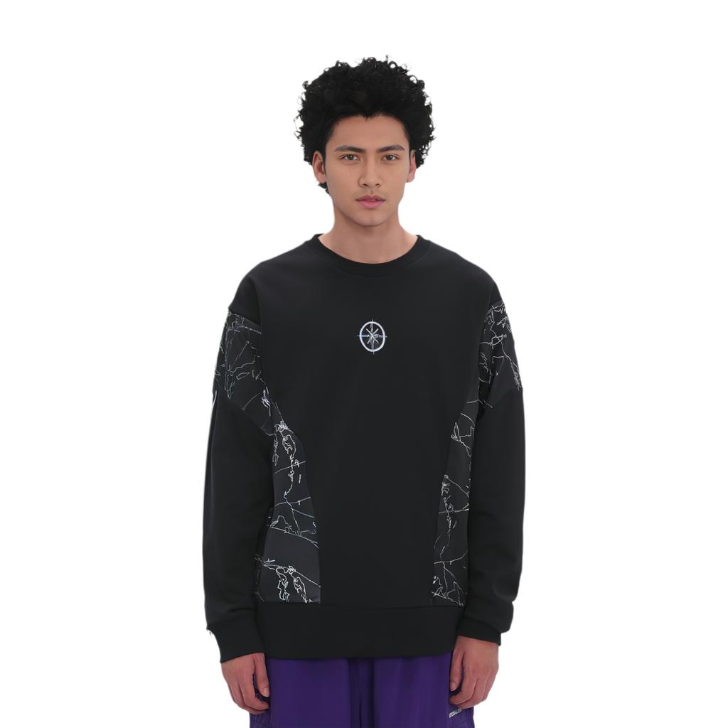 Li Ning Wade Series Color Block Rundhals Lockeres Sweatshirt Herren Sweatshirt Schwarz Grau AWDQ693-1