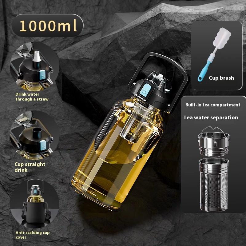 Outdoor Sportbecher mit großer Kapazität, hochtemperaturbeständig, transparentes Glas, tragbar, tragbar, Tee-Trenntasse