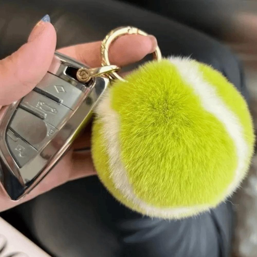 Premium Texture Tennis Keychain Fluffy PomPom Bag Charm Portable Car Ornament Backpack Decor