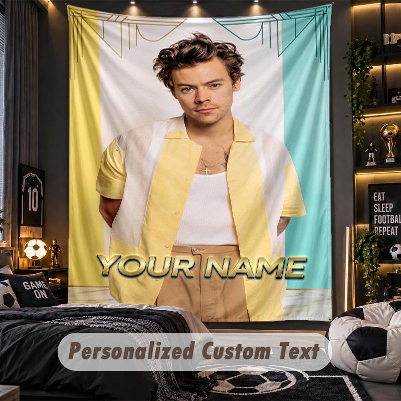 Personalized Wall Tapestry,Harry Styles Custom Printed Name, Fabric Wall Art For Indoor Room Backdrop