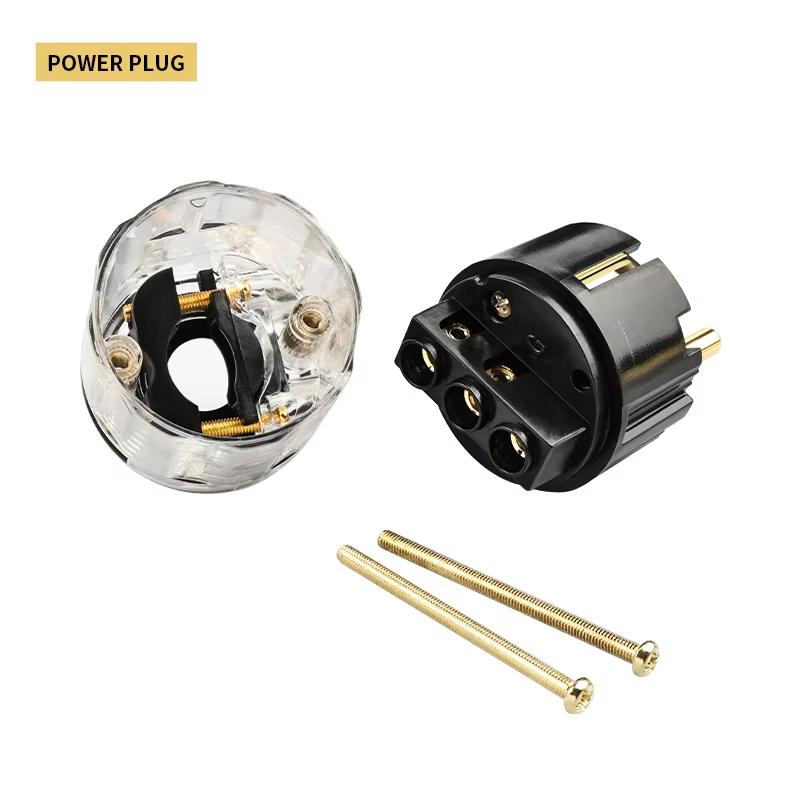 1 Pair DIY Accessories C-029 P-029 Transparent US Power Plug 24k Gold Plated IEC Audio Connector Female-Male