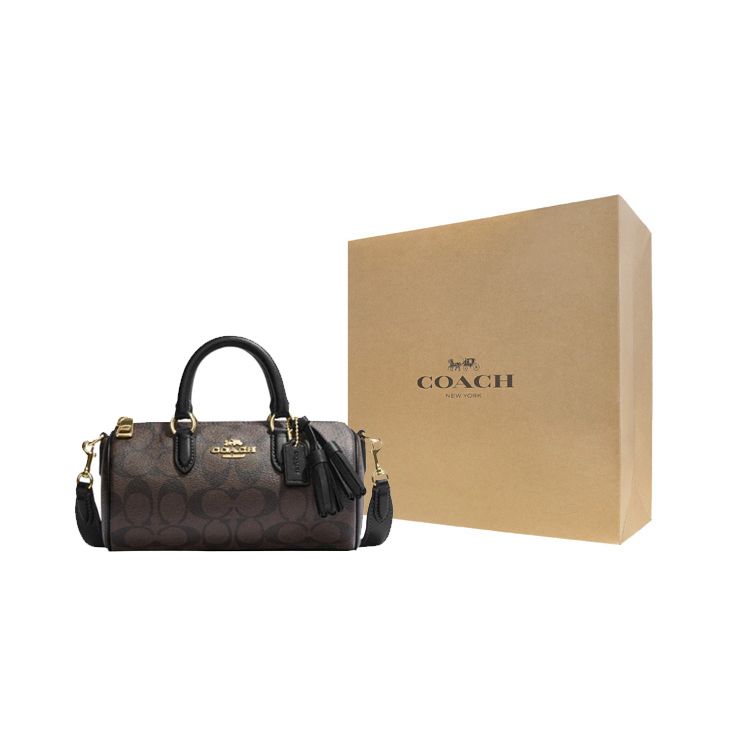 Coach Lacey 19 Classic Monogram Zip Closure PVC Shoulder Crossbody Tote Bag Small Women Handbags Brown Black CK689-IMAA8