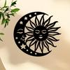 1pc Sun Moon Metal Wall Art, Celestial Silhouette Sculpture Striped Design Black White Stars, Modern Home Wedding Indoor Wall Decor